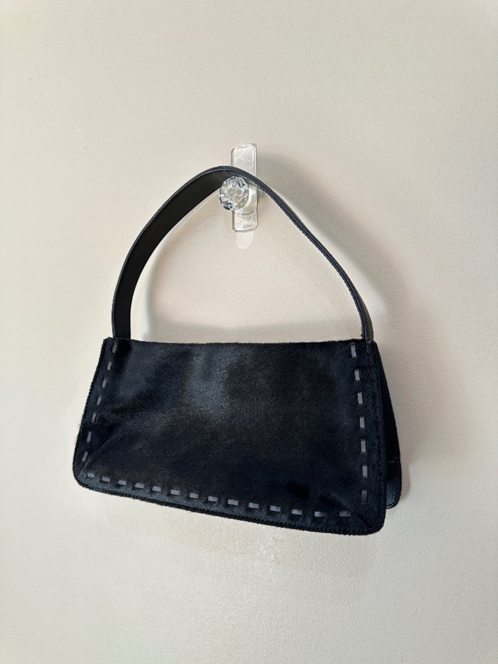 Vintage Coach Black Animal Calf Hair and Leather Shoulder Bag 9470 Y2K